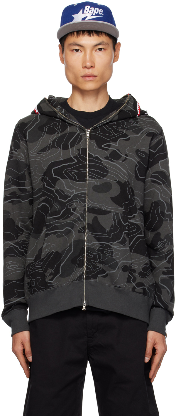 Bape Black 'wgm' Layered Line Camo Shark Hoodie