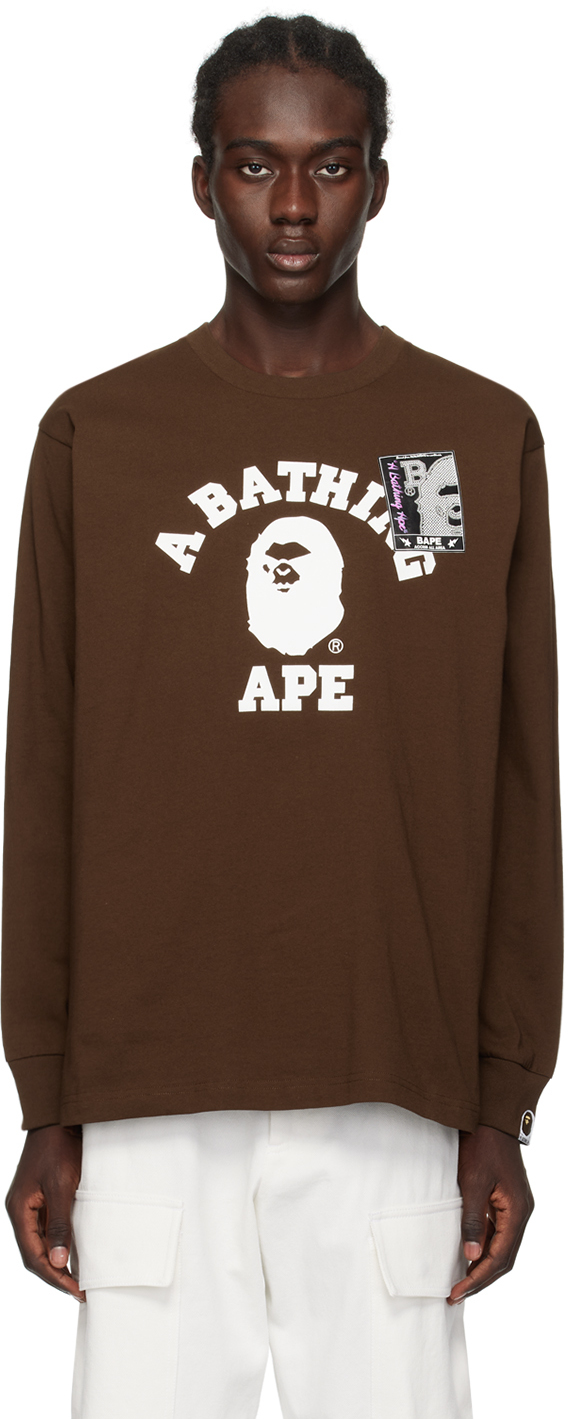 Bape Brown Mad Face College Long Sleeve T-shirt