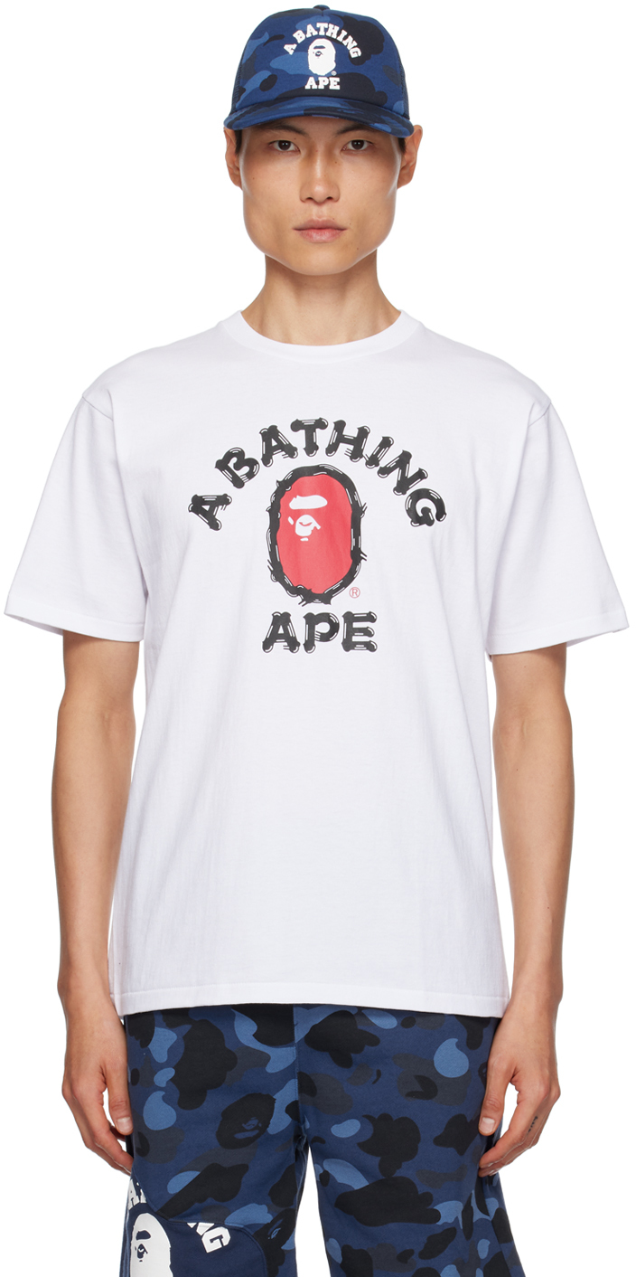 BAPE: White Brush College T-Shirt | SSENSE