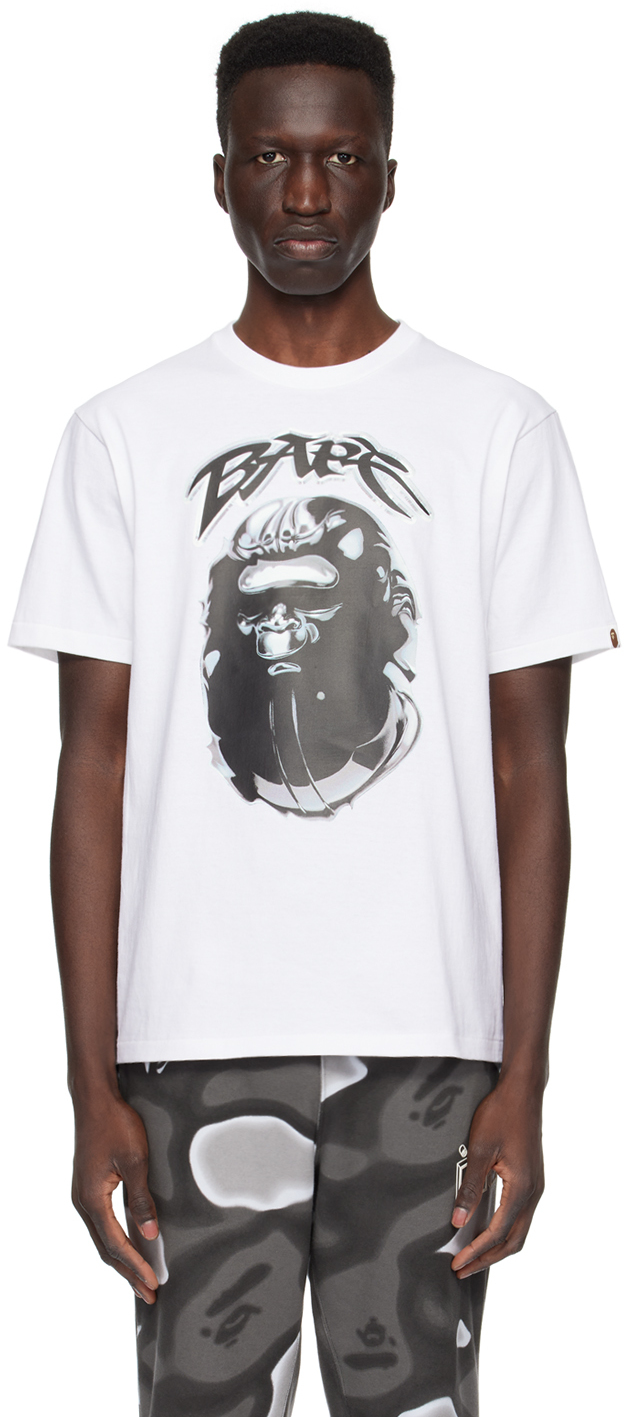 BAPE: White Ape Head Graffiti T-Shirt | SSENSE