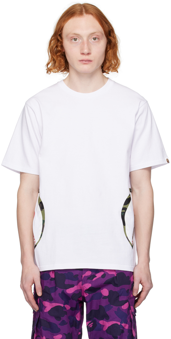 Bape White 1st Camo Side Shark T-shirt In White X Green