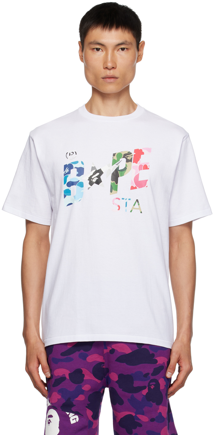 BAPE: White ABC Camo Bape Sta T-Shirt | SSENSE Canada