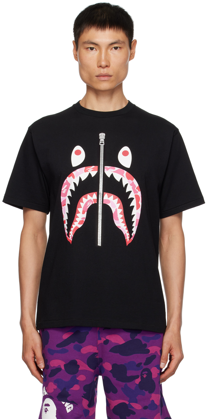 BAPE: Black ABC Camo Shark T-Shirt | SSENSE