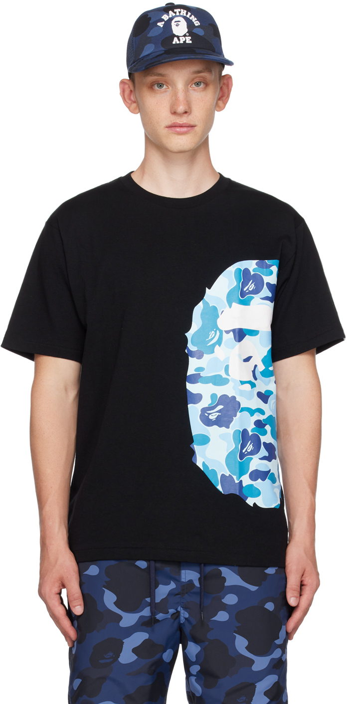 BAPE: Black & Blue ABC Camo Side Big Ape T-Shirt | SSENSE