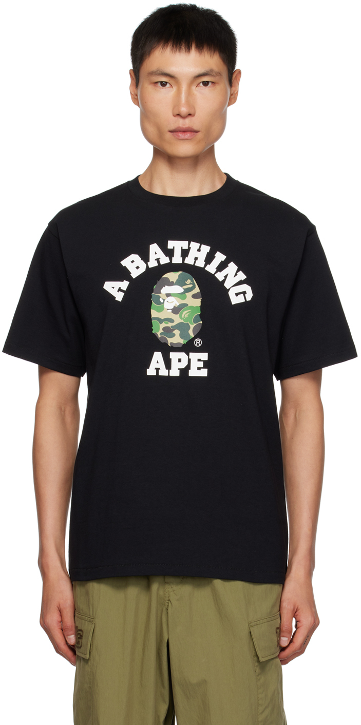 BAPE: Black ABC Camo College T-Shirt | SSENSE