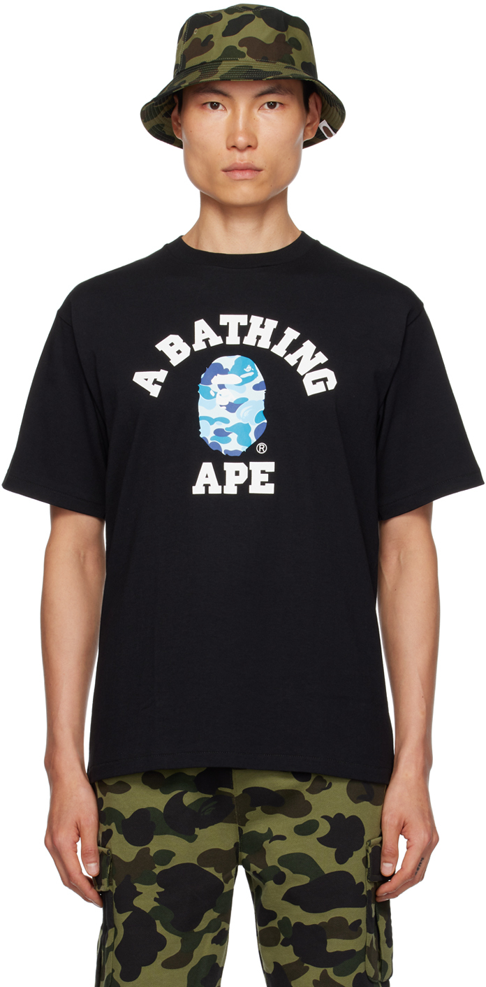 Bape Black Abc Camo College T-shirt In Black X Blue