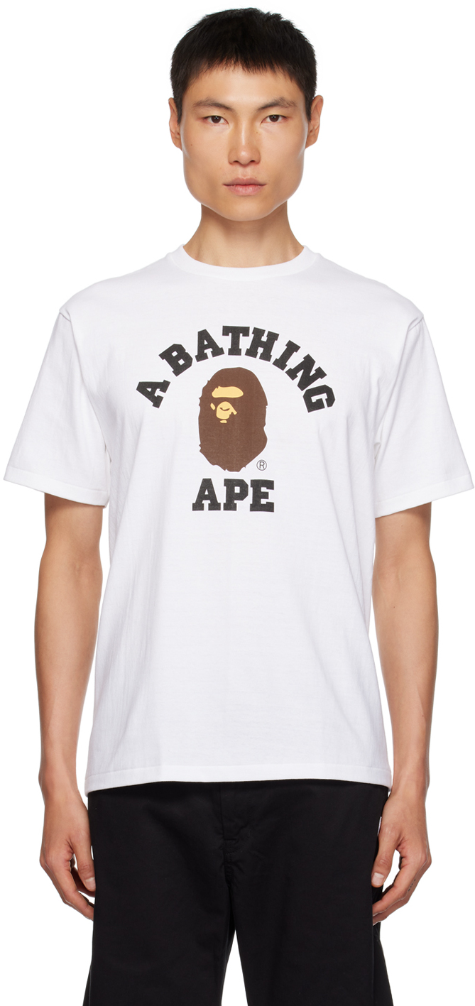 BAPE: White College T-Shirt | SSENSE