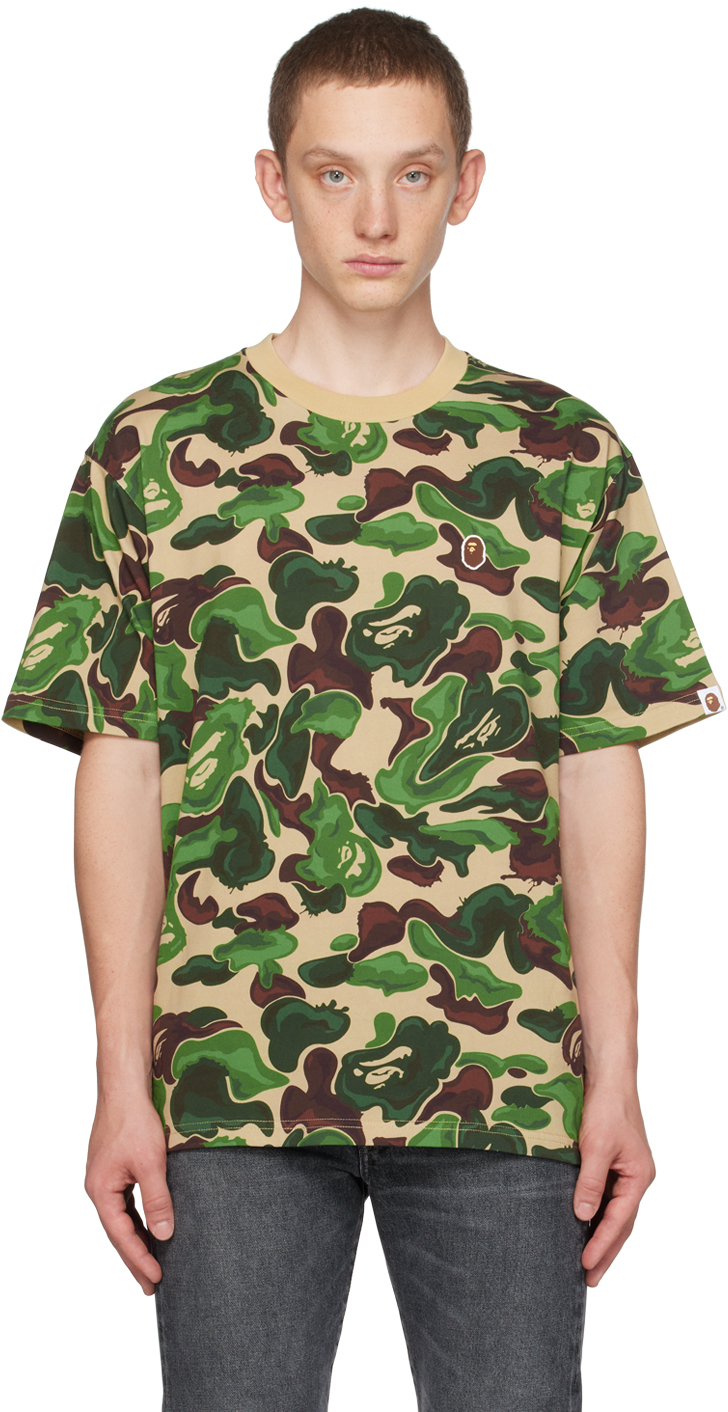 BAPE: Green Art Camo Ape Head One Point T-Shirt | SSENSE