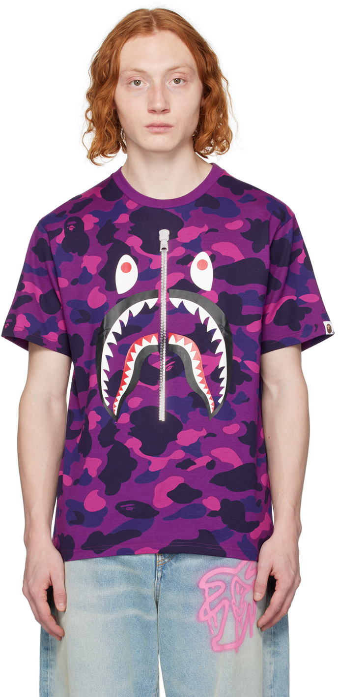 Bape Purple Colour Camo Shark T-shirt