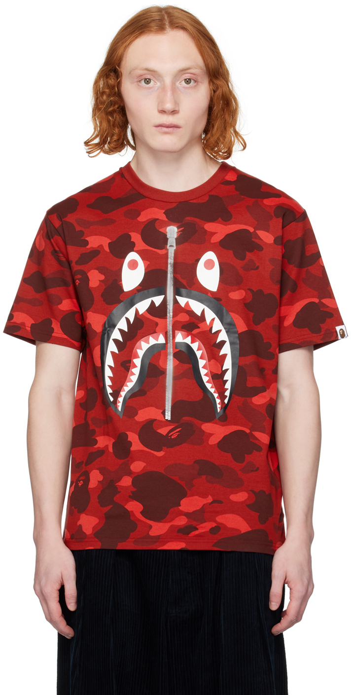 Bape Red Color Camo Shark T-shirt
