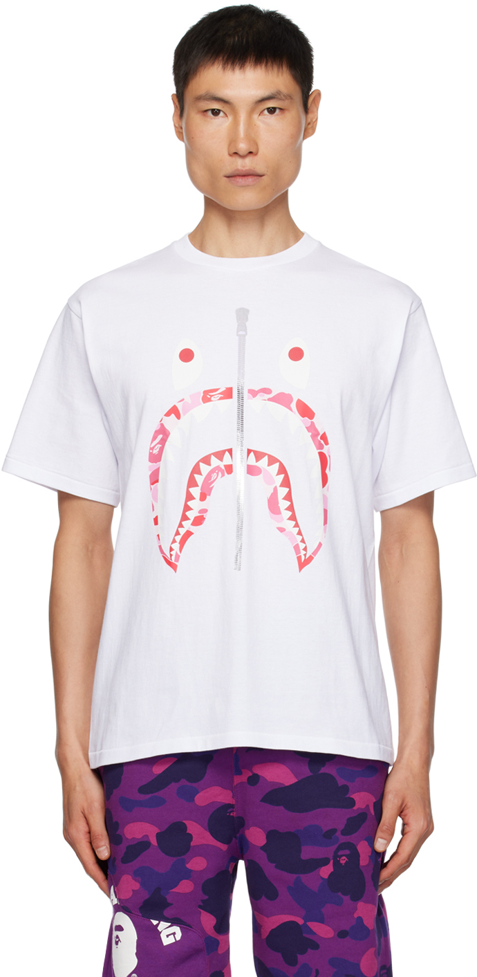 Bape White Abc Camo Shark T-shirt In White X Pink