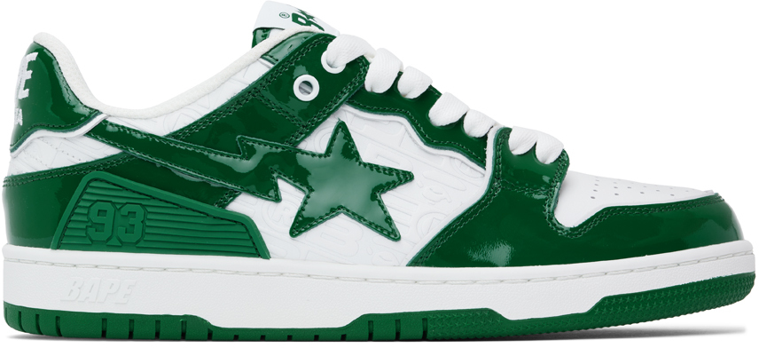 Bape Green & White Sk8 Sta #5 Sneakers In Gra
