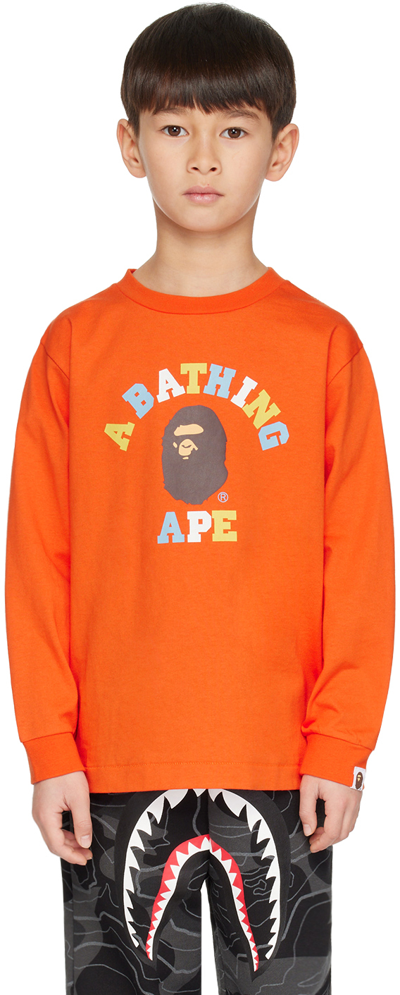 Kids Orange Colors College Long Sleeve T-Shirt by BAPE | SSENSE Canada