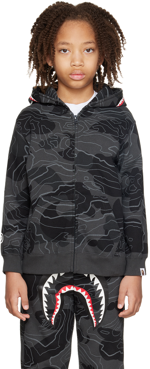 Kids Gray Layered Line Camo Shark Hoodie