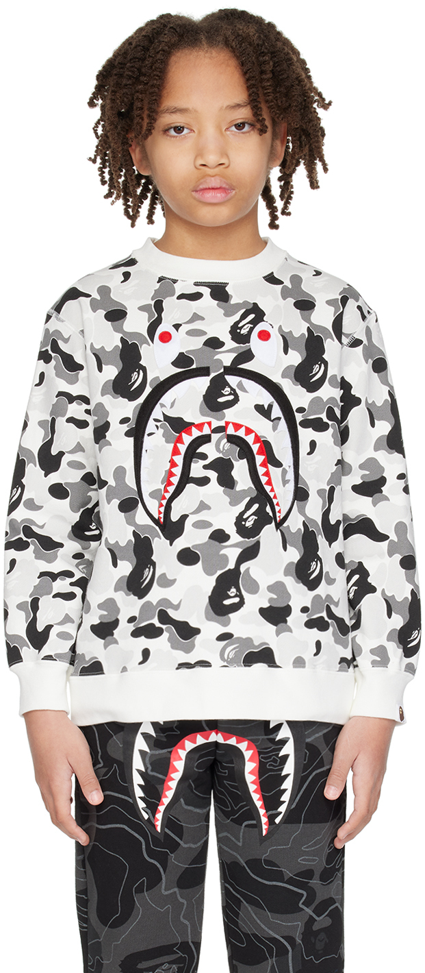 Bape Kids White & Gray Abc Camo Shark Sweatshirt