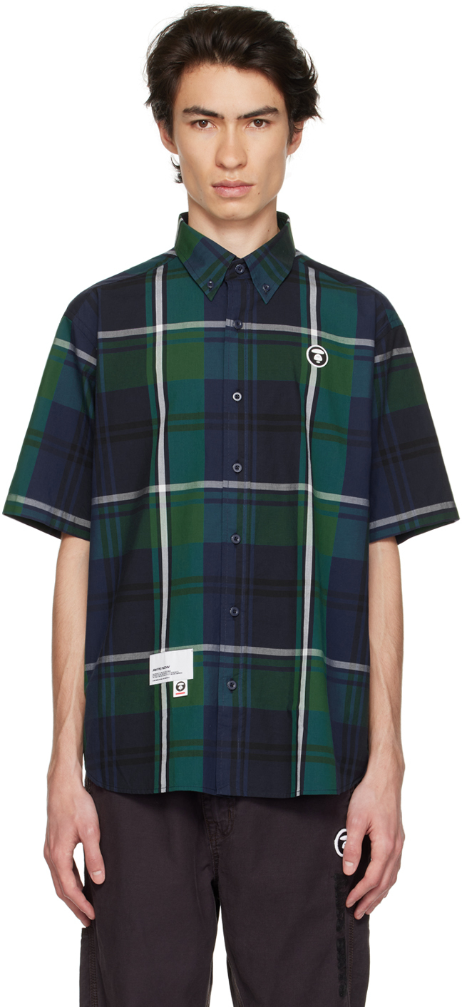 Aape By A Bathing Ape Check-pattern Cotton Shirt In Green