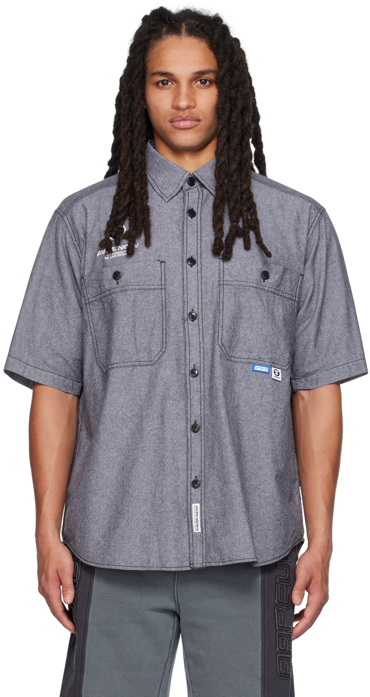 Aape By A Bathing Ape Logo-embroidered Short-sleeve Shirt In Grey