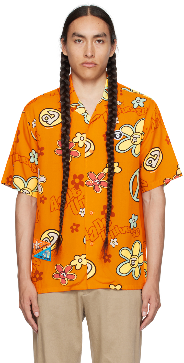 Aape By A Bathing Ape Orange Graphic Shirt In Ork