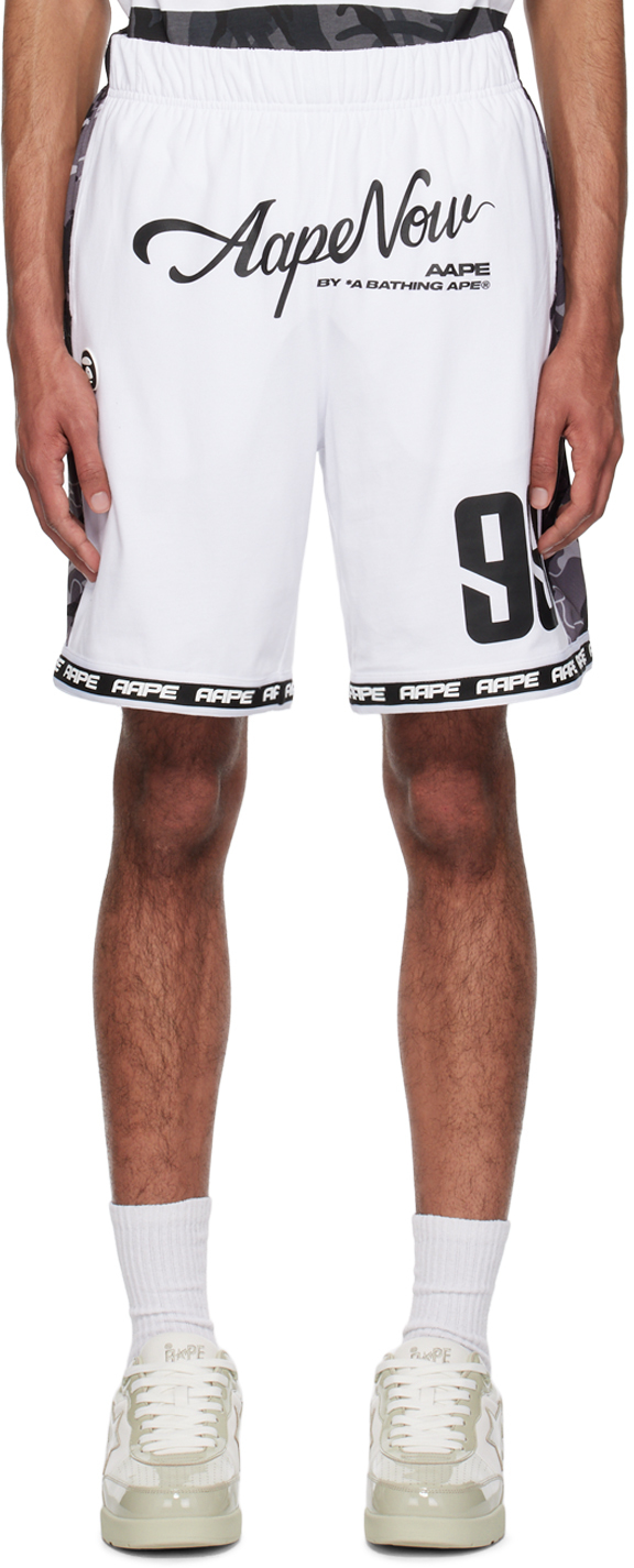 Aape By A Bathing Ape White Moonface Reversible Shorts In Whx