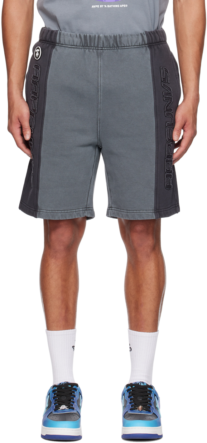 Aape By A Bathing Ape Gray Moonface Shorts In Bkl