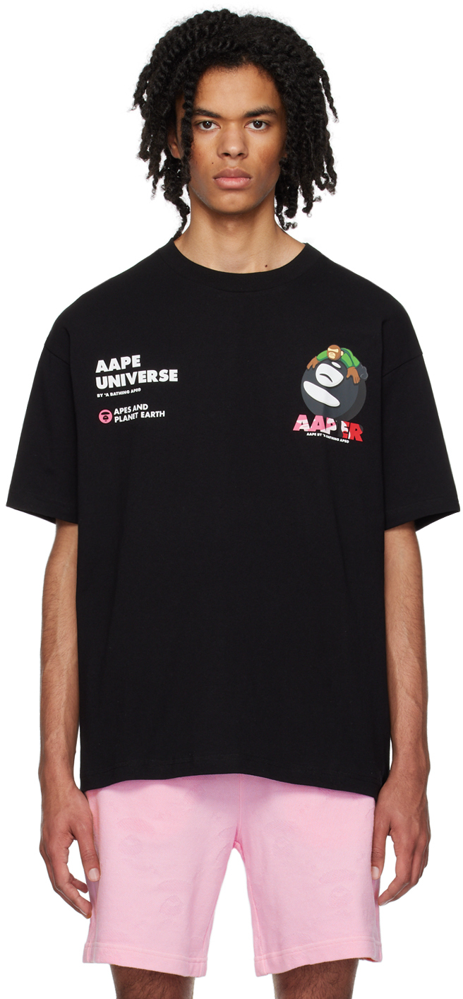 Aape By A Bathing Ape Black Moonface T-shirt In Bkx