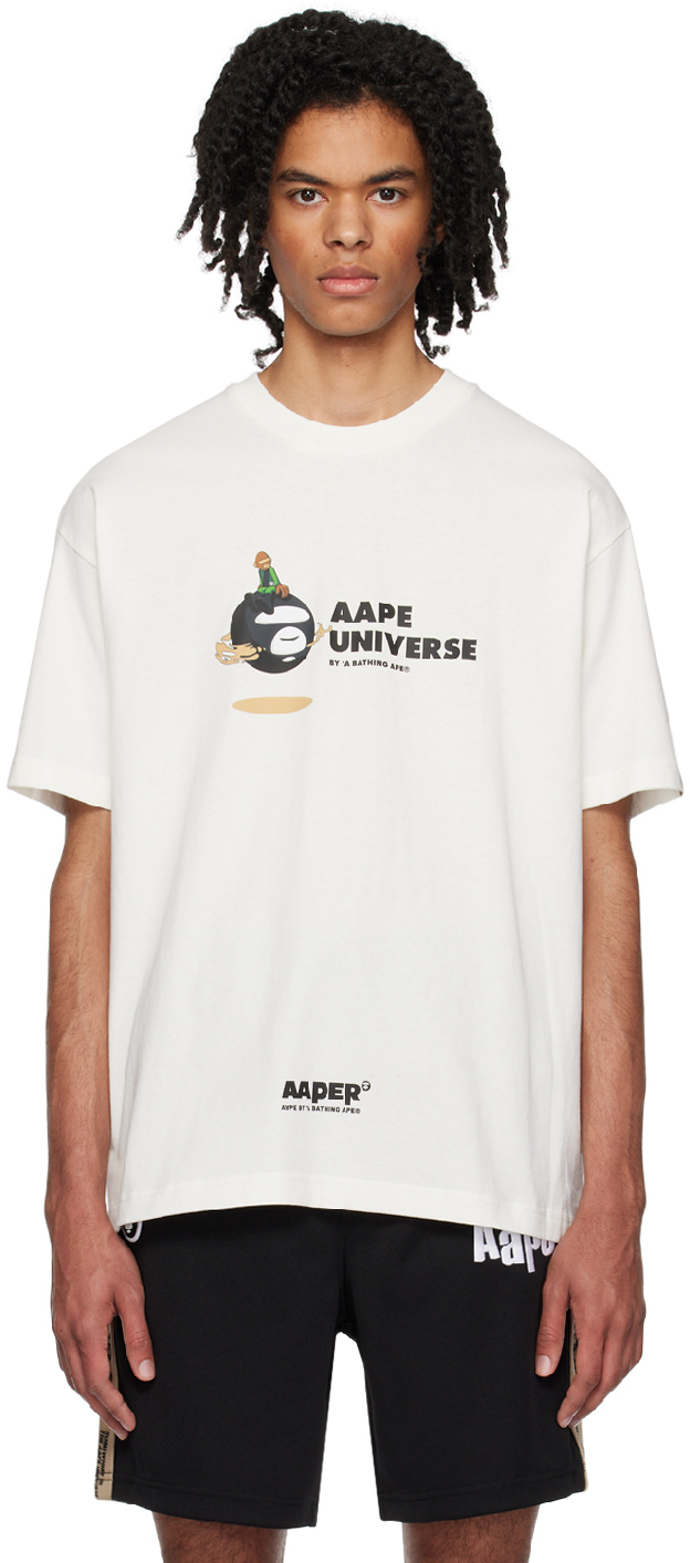 AAPE by A Bathing Ape: Off-White Printed T-Shirt | SSENSE Canada