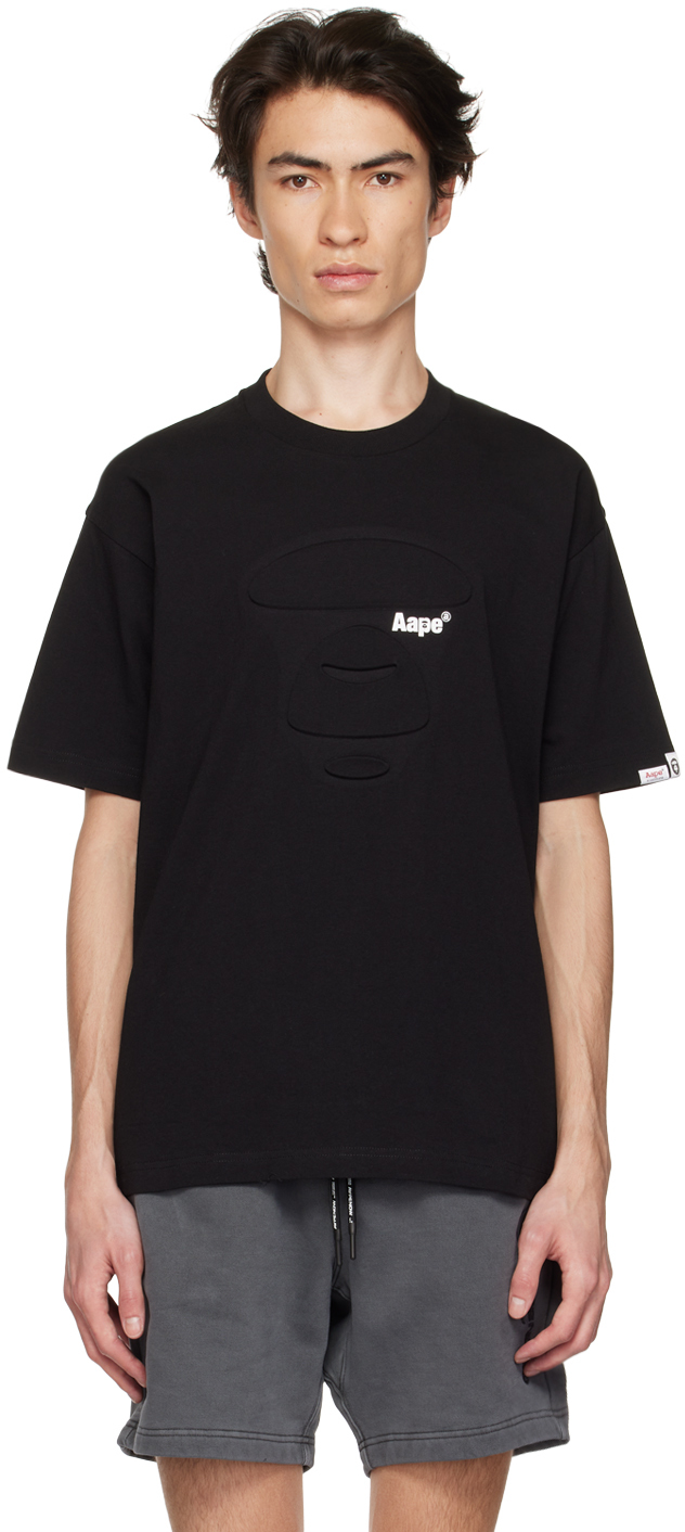 AAPE by A Bathing Ape: Black Embossed T-Shirt | SSENSE Canada