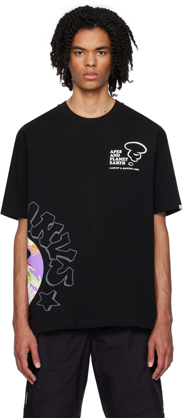 AAPE by A Bathing Ape: Black Moonface T-Shirt | SSENSE