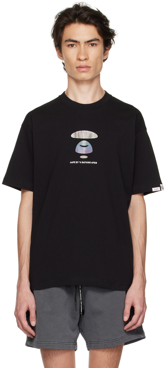 Black Hologram T-Shirt by AAPE by A Bathing Ape on Sale