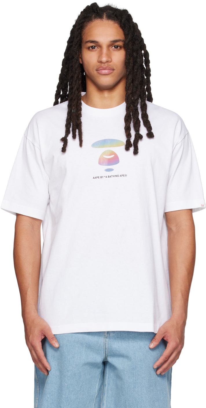 Aape By A Bathing Ape White Moonface Hologram T-shirt In Whx