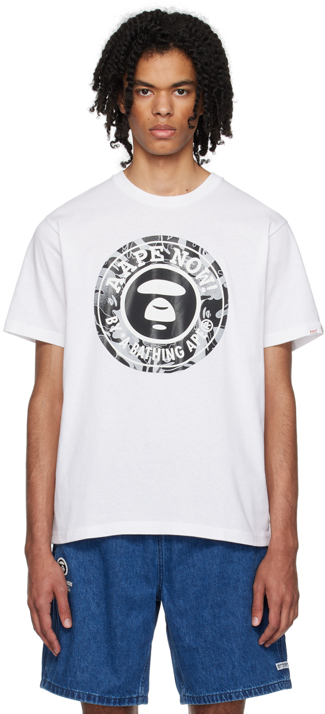 Aape By A Bathing Ape White Moonface T-shirt In Whx
