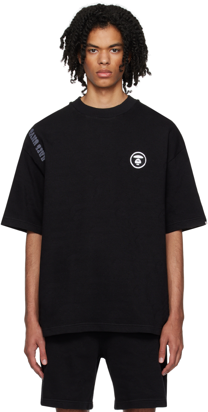 AAPE by A Bathing Ape: Black Embroidered T-Shirt | SSENSE