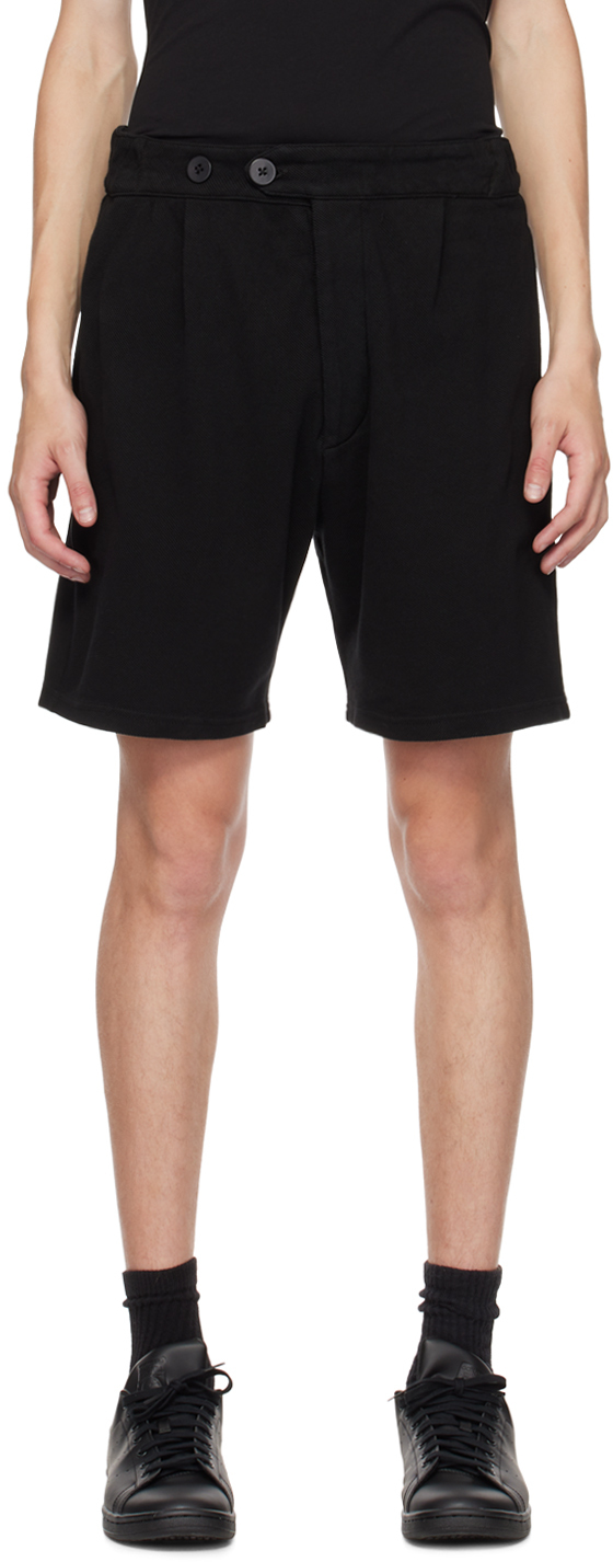 Les Tien Black Button-fly Shorts In Black Stone