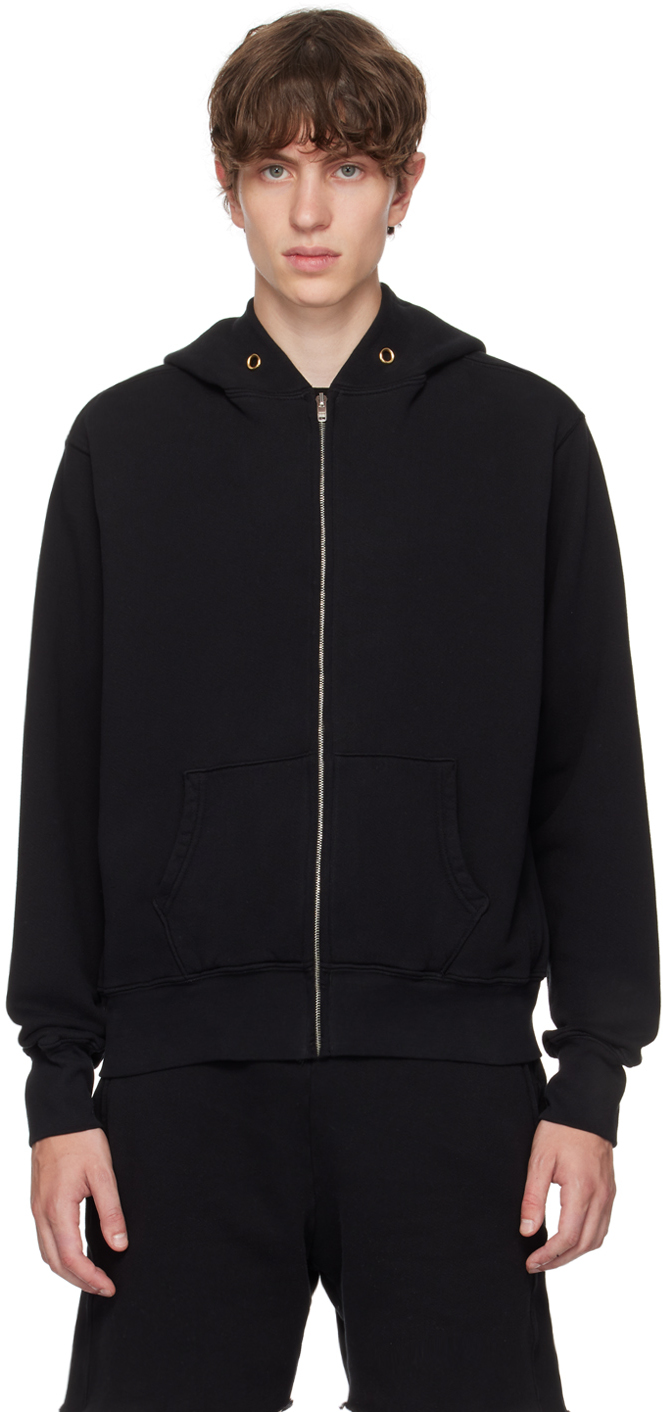 Les Tien Black Heavyweight Hoodie In Jet Black