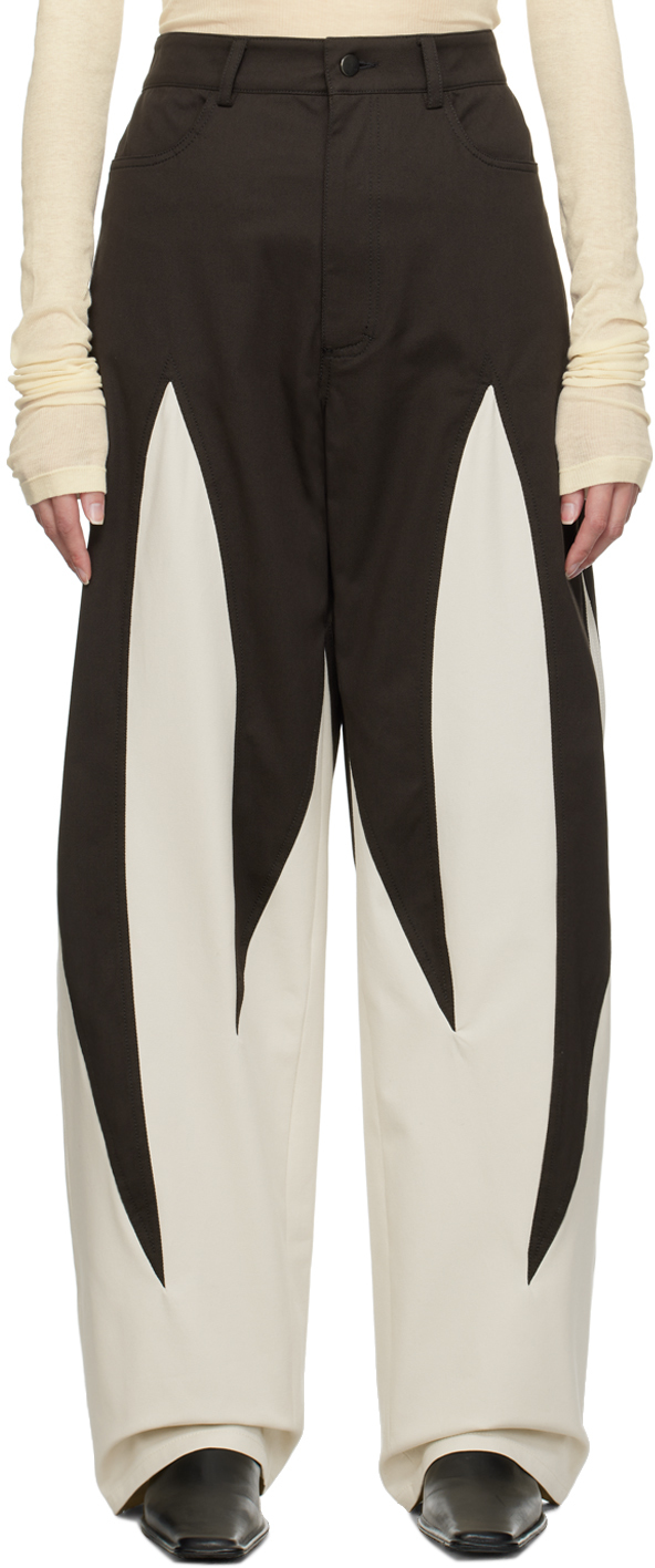Strongthe Brown & White Spiky Trousers In Black/ Cream