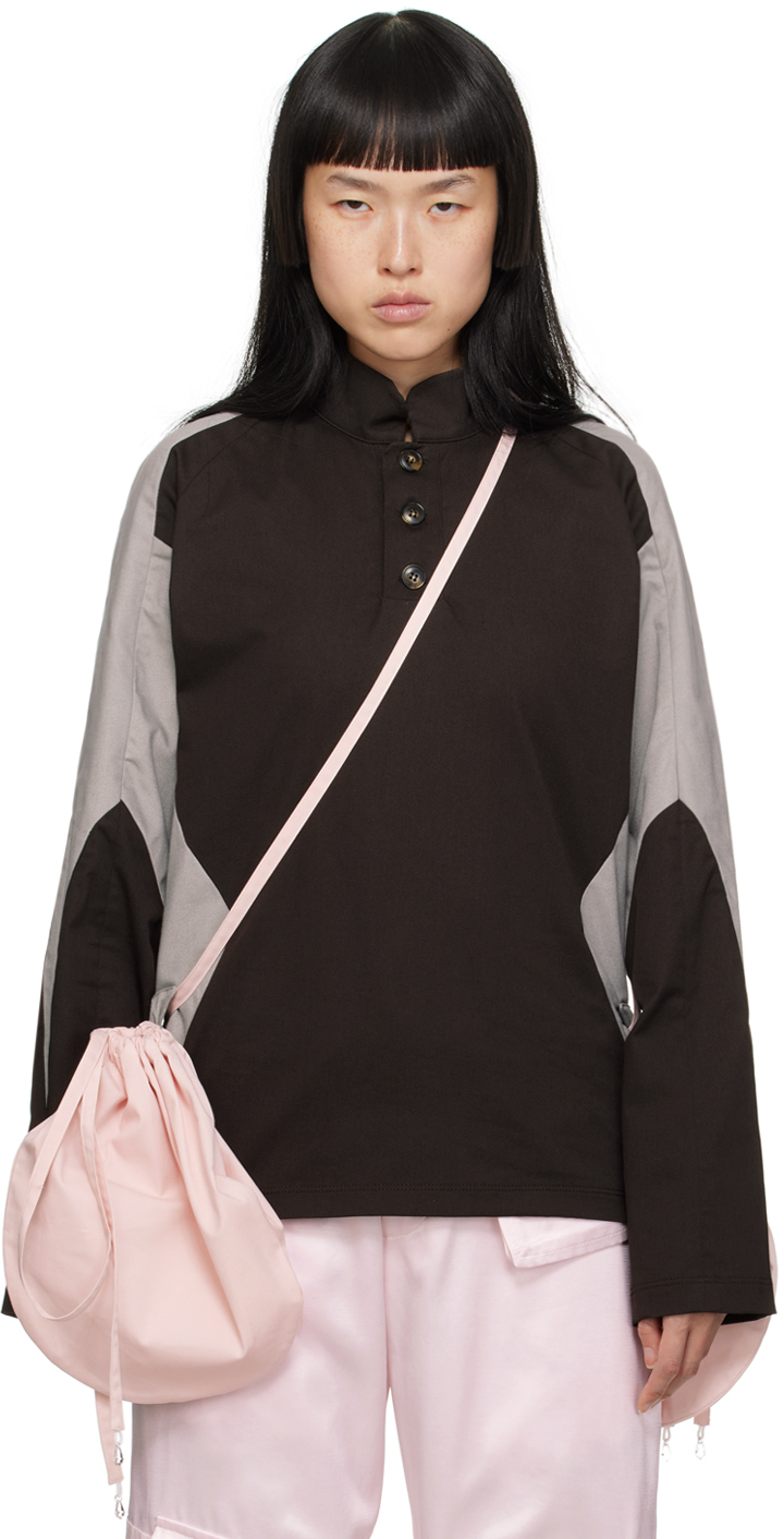 Strongthe Brown & Grey Pouch Polo In Black/ Grey/ Pink