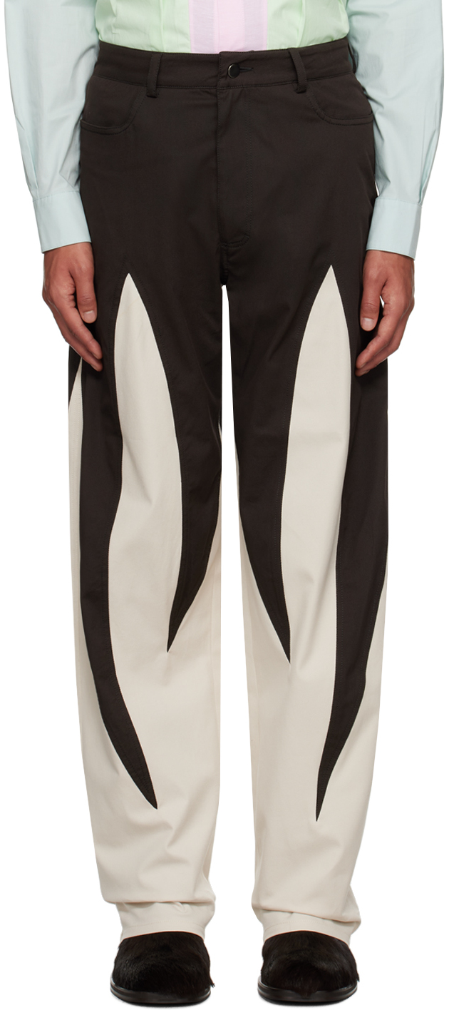 Strongthe Black & Off-white Paneled Trousers In Black/ Cream