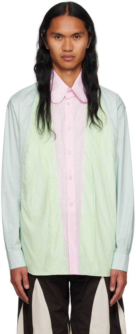Strongthe Blue & Green Paneled Shirt In Pink/ Green/ Blue