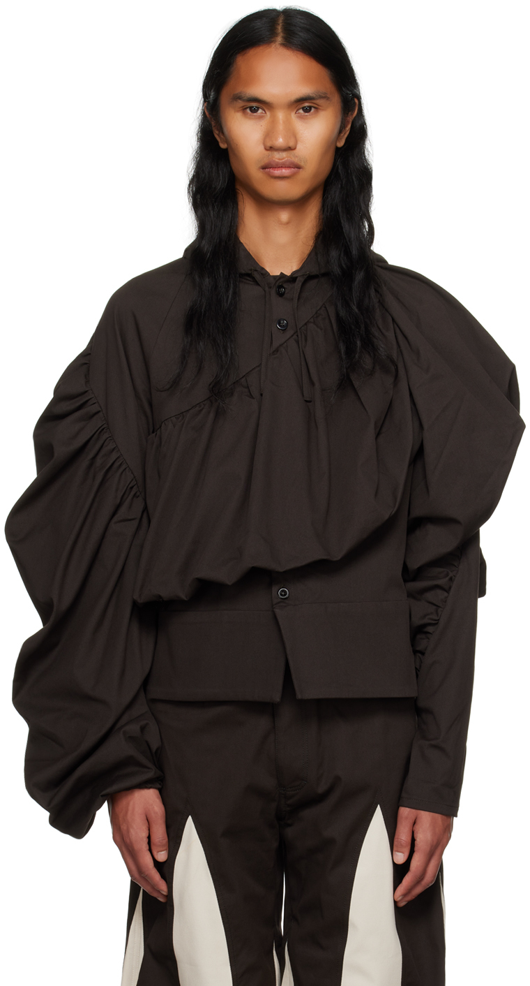 Black Asymmetric Jacket by STRONGTHE on Sale