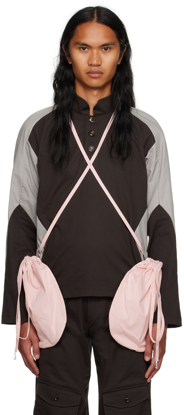 Strongthe Black & Gray Pouch Polo In Black/ Grey/ Pink