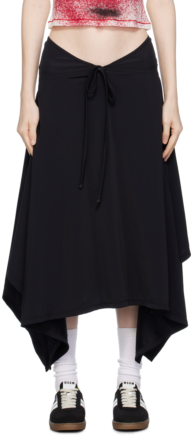 Black Handkerchief Bowtie Midi Skirt