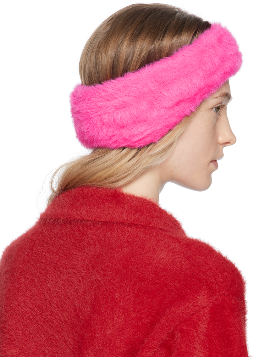 Jacquemus Hot Pink Furry Headband Buy Jacquemus Pink Le Bandeau Neve Headband in Fluffy-knit  main image 3