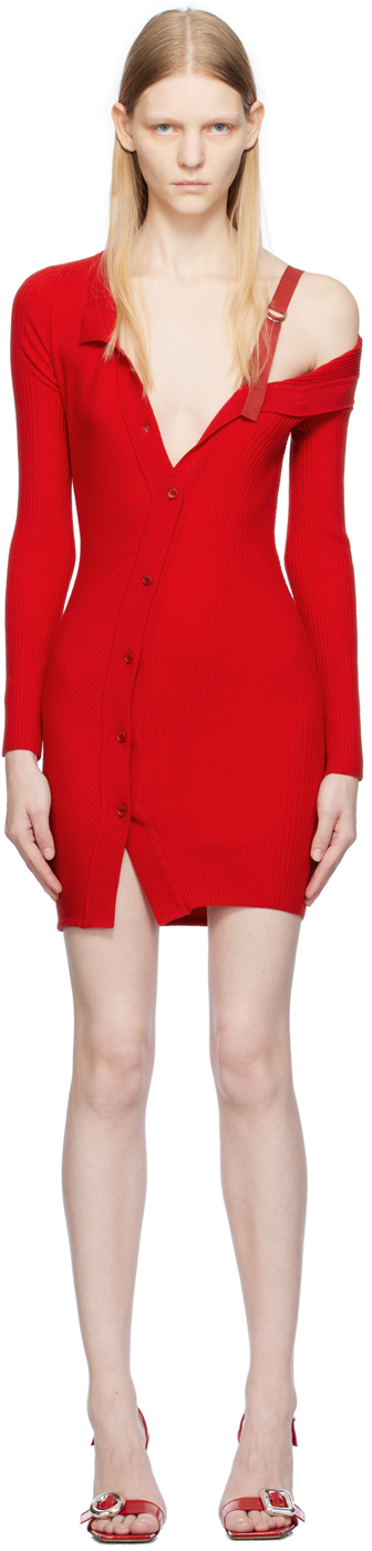 Shop Jacquemus Red Le Chouchou 'la Robe Maille Colin' Minidress In 470 Red
