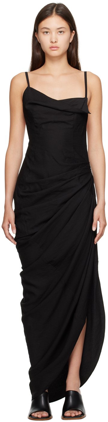 Black Le Papier 'La Robe Saudade' Maxi Dress by JACQUEMUS on Sale