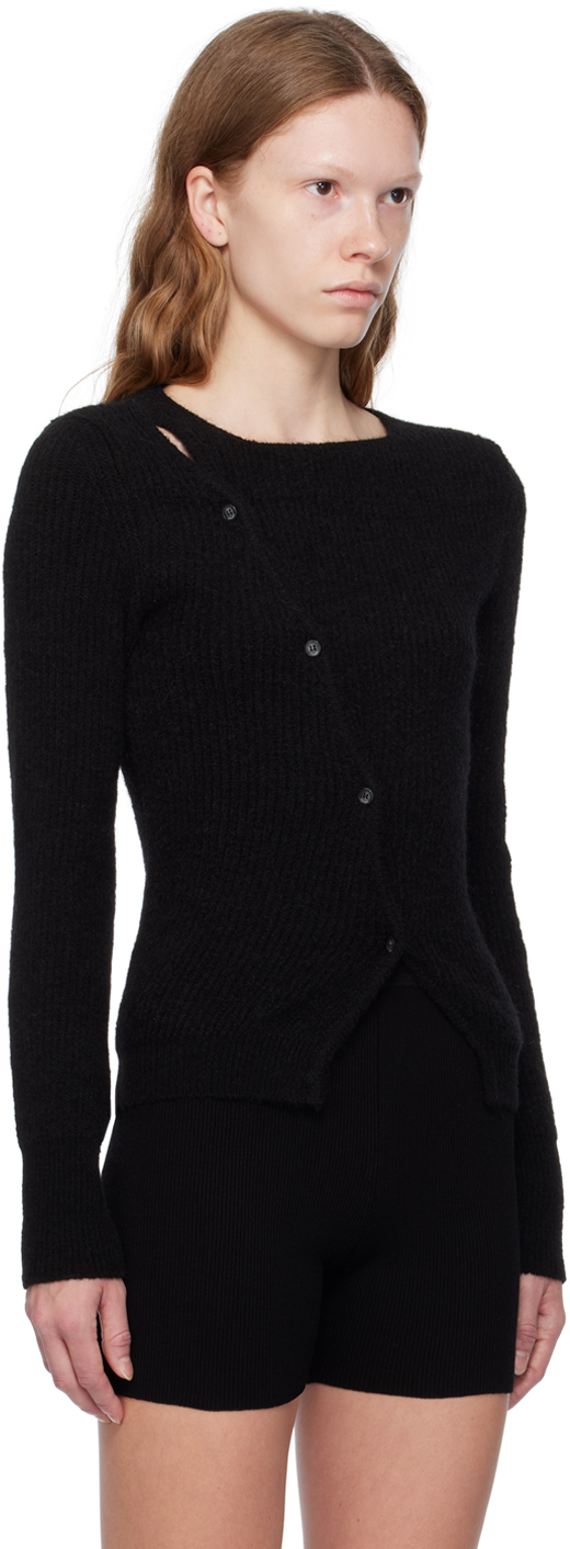 Jacquemus Pau Asymmetric Knitted Cardigan In 990 Black