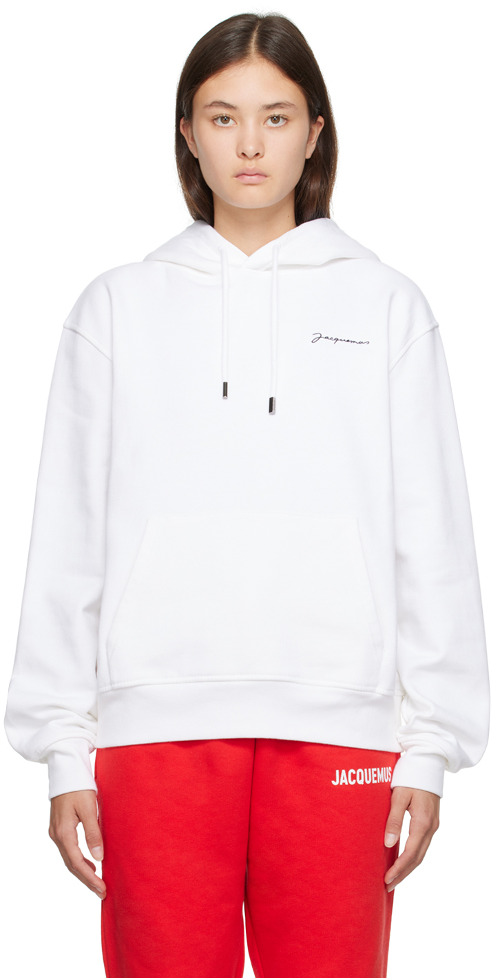 Shop Jacquemus White Le Raphia 'le Sweatshirt Brodé' Hoodie In 100 White