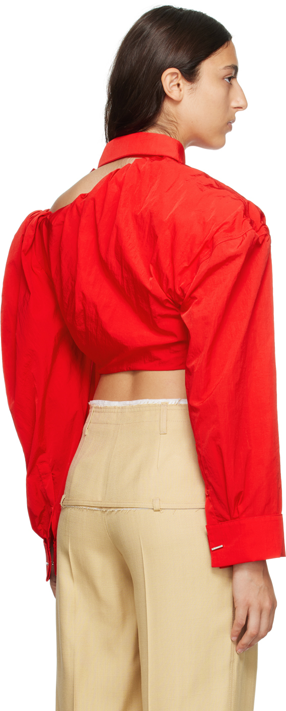 Jacquemus Asymmetric Cropped Shirt In 471 Red 1