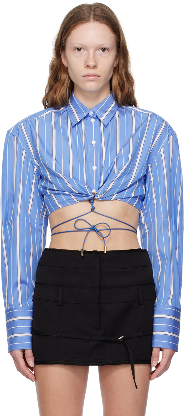 Shop Jacquemus Blue Le Chouchou 'la Chemise Plidao' Shirt In 3br Blue Stripes