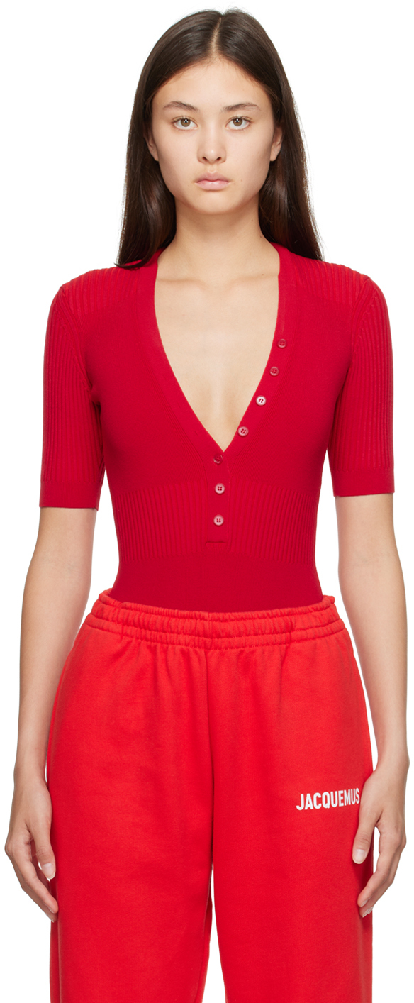 Jacquemus Le Body Yauco罗纹针织连体紧身衣 In Red