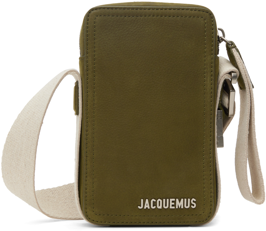 Jacquemus Dark Khaki Le Cuerda Vertical Brand-plaque Leather Cross-body Bag In 580 Dark Khaki